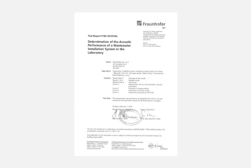 Certificado dBlue - Fraunhofer- test acústico EN14366- Español