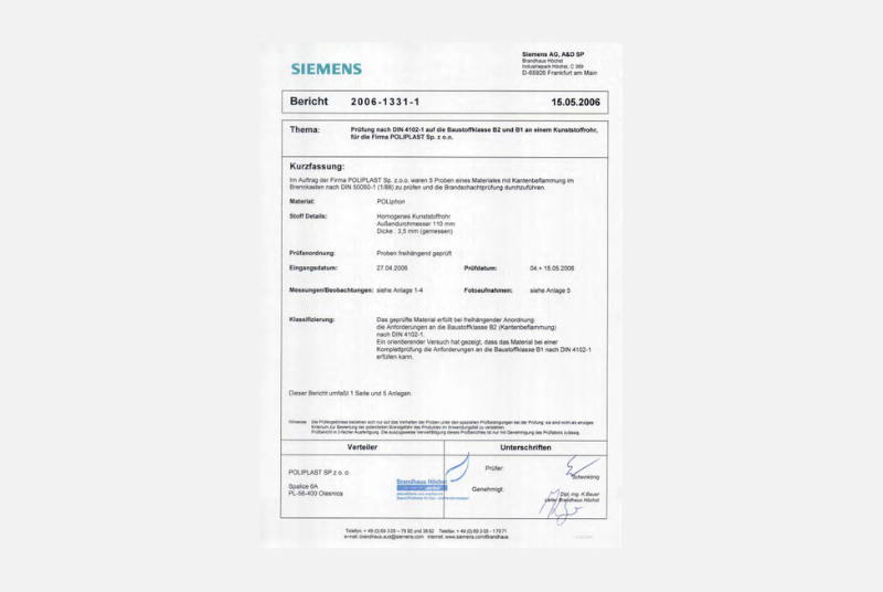 Certificado dBlue-Siemens- fuego DIN4102- Aleman