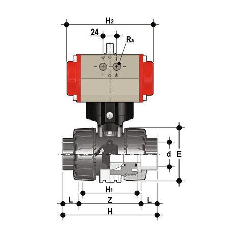 VKDLV/CP NC - Válvula de bola de accionamiento neumático de 2 vías DUAL BLOCK® DN 10:50