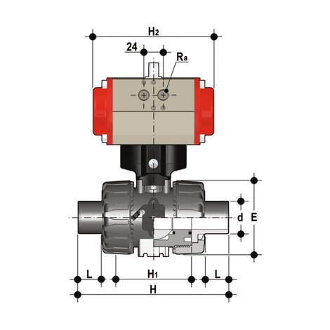 VKDBF/CP NC - Válvula de bola de accionamiento neumático DUAL BLOCK® DN 10:50