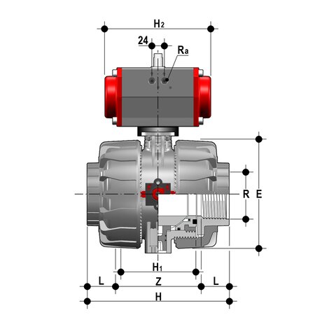 VKDNV/CP NC - Válvula de bola de accionamiento neumático de 2 vías DUAL BLOCK® DN 65:100