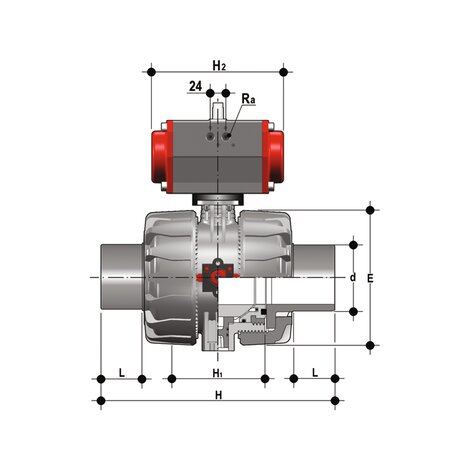 VKDDF/CP NC - Válvula de bola de accionamiento neumático de 2 vías DUAL BLOCK® DN 65:100