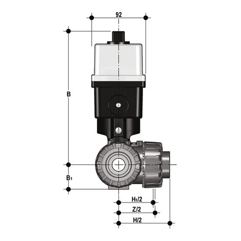 Dimensiones comunes - Válvula de bola de 3 vías DUAL BLOCK® de accionamiento eléctrico DN 10:50