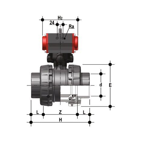 VXEIC/CP NO - Válvula de bola de 2 vías Easyfit DN 65:100 de accionamiento neumático