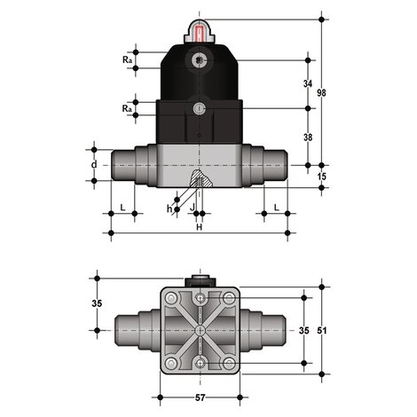CMDF/CP NC - Válvula de diafragma compacta con actuador neumático DN 12:15