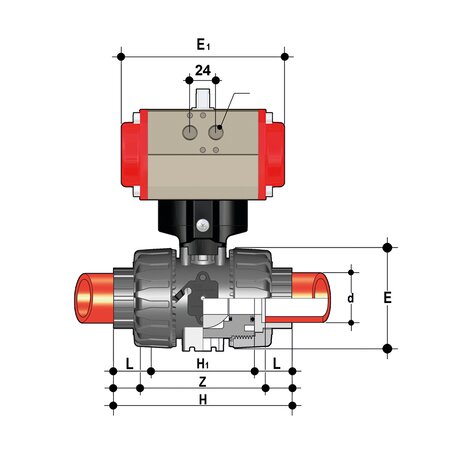 VKDIM/CP NO - Válvula de bola de accionamiento neumático DUAL BLOCK® DN 10:50