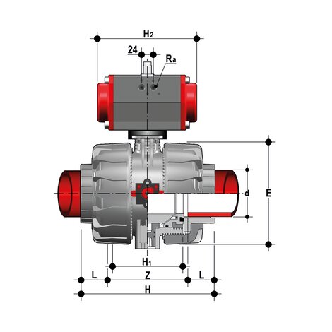 VKDIM/CP NO - DUAL BLOCK® Válvula de bola de 2 vías de accionamiento neumático DN 65:100