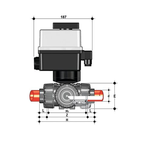 TKDIM/CE 24 V AC/DC - Válvula de bola de 3 vías con accionamiento eléctrico DUAL BLOCK® DN 10:50
