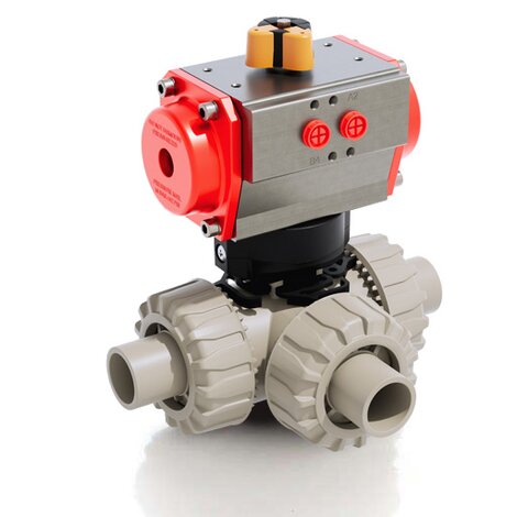 LKDDM/CP DA - Válvula de bola DUAL BLOCK® de 3 vías DN 10:50 de accionamiento neumático
