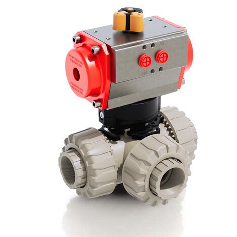 LKDFM/CP SA - Válvula de bola DUAL BLOCK® de 3 vías DN 10:50 de accionamiento neumático