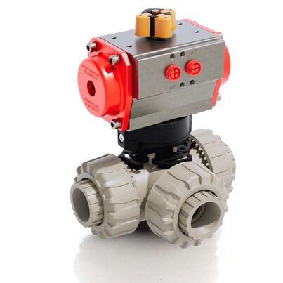 TKDFM/CP DA - Válvula de bola DUAL BLOCK® de 3 vías DN 10:50 de accionamiento neumático
