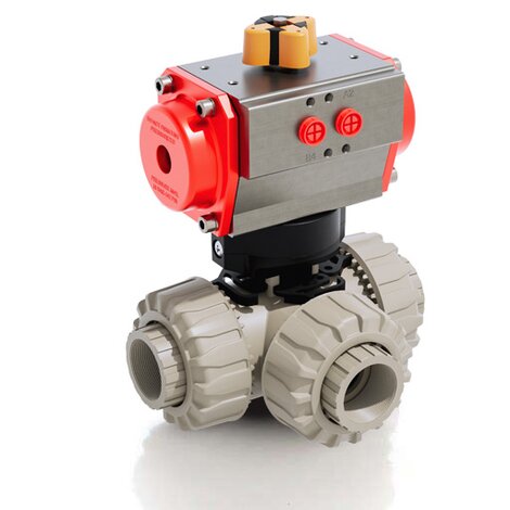TKDFM/CP SA - Válvula de bola de 3 vías DUAL BLOCK® DN 10:50 de accionamiento neumático