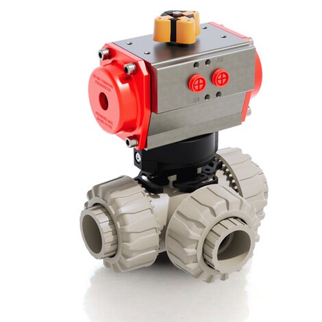 TKDIM/CP DA - Válvula de bola DUAL BLOCK® de 3 vías DN 10:50 de accionamiento neumático