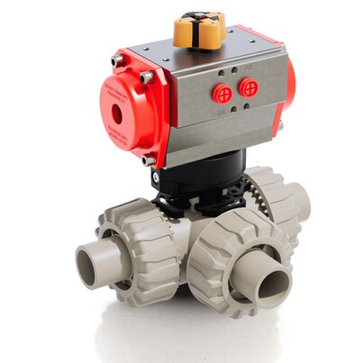 TKDDM/CP DA - Válvula de bola DUAL BLOCK® de 3 vías DN 10:50 de accionamiento neumático