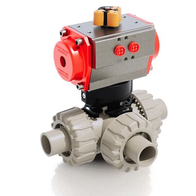 TKDDM/CP SA - Válvula de bola de 3 vías DUAL BLOCK® DN 10:50 de accionamiento neumático