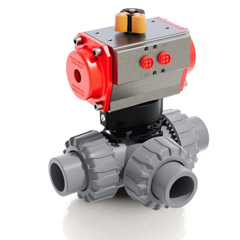 LKDAC/CP DA - Válvula de bola DUAL BLOCK® de 3 vías DN 10:50 de accionamiento neumático