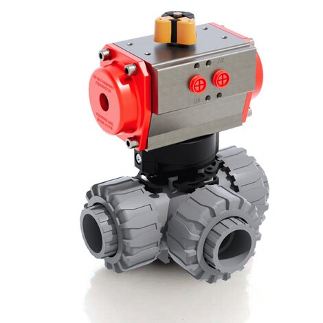 LKDIC/CP SA - Válvula de bola de 3 vías DUAL BLOCK® DN 10:50 de accionamiento neumático