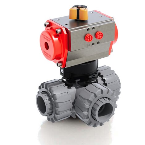 LKDIC/CP DA - Válvula de bola DUAL BLOCK® de 3 vías DN 10:50 de accionamiento neumático