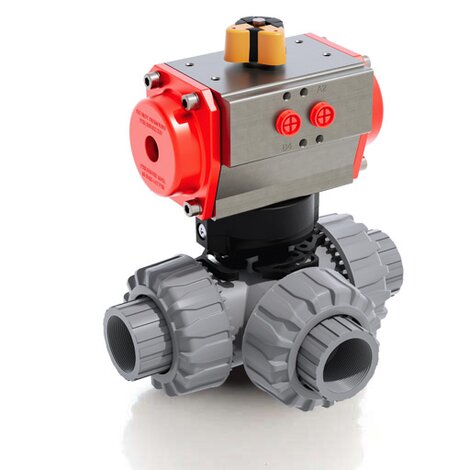 LKDNC/CP SA - Válvula de bola DUAL BLOCK® de 3 vías DN 10:50 de accionamiento neumático