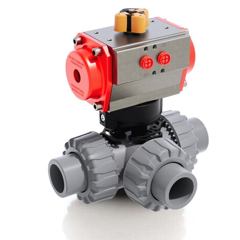 TKDAC/CP SA - Válvula de bola de 3 vías DUAL BLOCK® DN 10:50 de accionamiento neumático