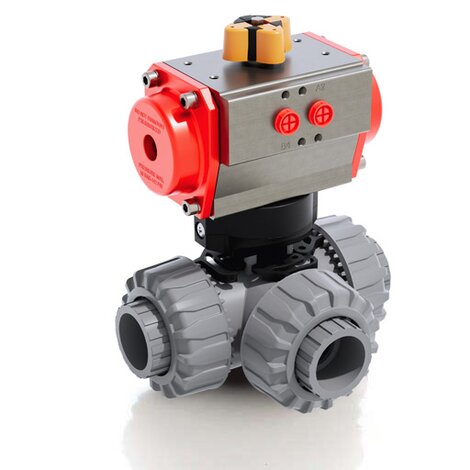 TKDIC/CP DA - Válvula de bola DUAL BLOCK® de 3 vías DN 10:50 de accionamiento neumático