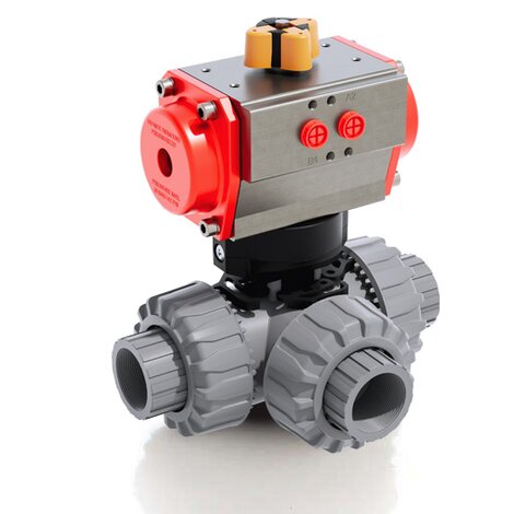 TKDNC/CP DA - Válvula de bola DUAL BLOCK® de 3 vías DN 10:50 de accionamiento neumático