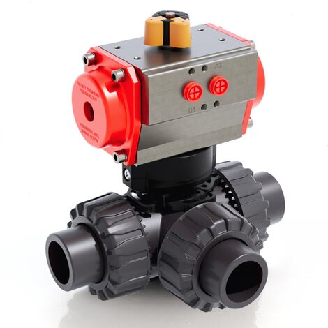 LKDAV/CP DA - Válvula de bola DUAL BLOCK® de 3 vías DN 10:50 de accionamiento neumático