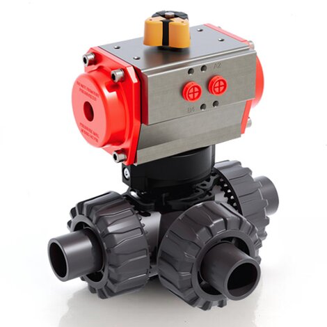 LKDDV/CP DA - Válvula de bola DUAL BLOCK® de 3 vías DN 10:50 de accionamiento neumático