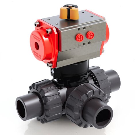 LKDJV/CP DA - Válvula de bola DUAL BLOCK® de 3 vías DN 10:50 de accionamiento neumático
