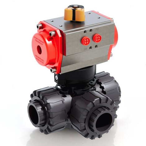 LKDIV/CP DA - Válvula de bola DUAL BLOCK® de 3 vías DN 10:50 de accionamiento neumático