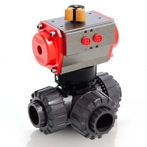 LKDLV/CP DA - Válvula de bola DUAL BLOCK® de 3 vías DN 10:50 de accionamiento neumático