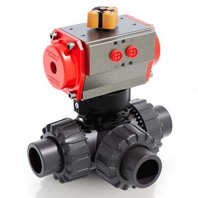 TKDAV/CP DA - Válvula de bola DUAL BLOCK® de 3 vías DN 10:50 de accionamiento neumático