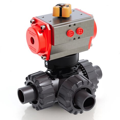 TKDDV/CP SA - Válvula de bola de 3 vías DUAL BLOCK® DN 10:50 de accionamiento neumático