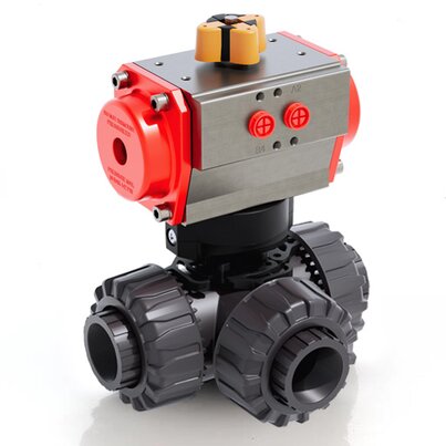 TKDFV/CP DA - Válvula de bola DUAL BLOCK® de 3 vías DN 10:50 de accionamiento neumático