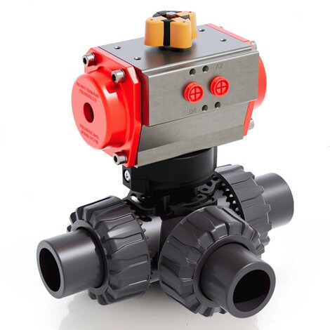 TKDJV/CP DA - Válvula de bola de 3 vías DUAL BLOCK® DN 10:50 de accionamiento neumático