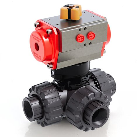 TKDGV/CP SA - Válvula de bola de 3 vías DUAL BLOCK® DN 10:50 de accionamiento neumático