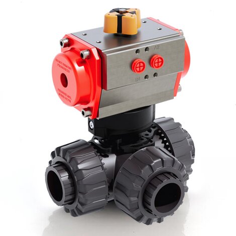 TKDIV/CP SA - Válvula de bola de 3 vías DUAL BLOCK® DN 10:50 de accionamiento neumático