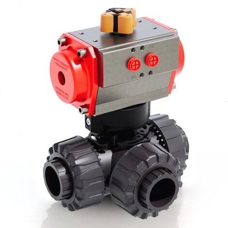 TKDLV/CP SA - Válvula de bola DUAL BLOCK® de 3 vías DN 10:50 de accionamiento neumático