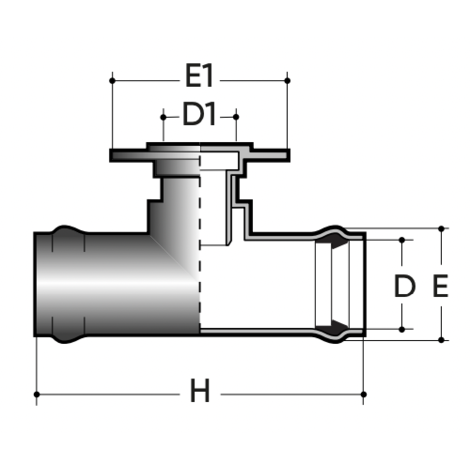 Pieza en T con brida de 90° PN10