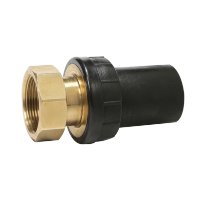 Adaptador universal HDPE/latón con tuerca de recorrido y rosca hembra