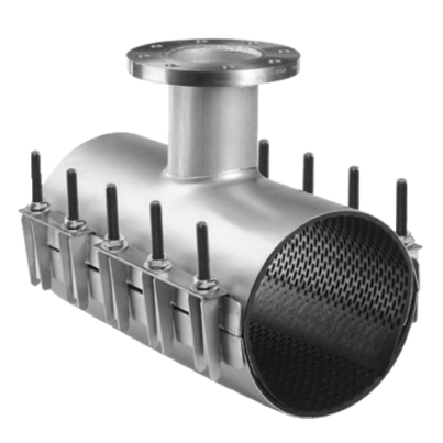 <P>Abrazadera de reparación de acero inoxidable con salida de brida</P>