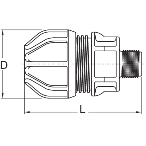 Racor universal con rosca exterior cónica de PP