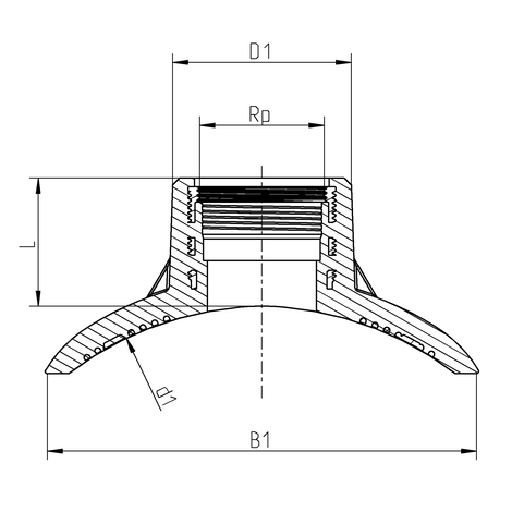 Soporte con rosca interior Top Loading para transición PE-HD/metal
