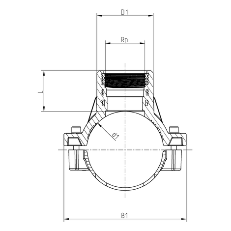 Soporte con rosca interior para transición PE-HD/metal