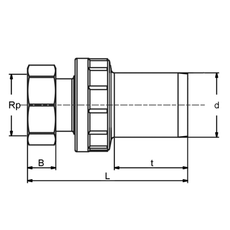 Adaptador universal HDPE/latón con tuerca de recorrido y rosca hembra