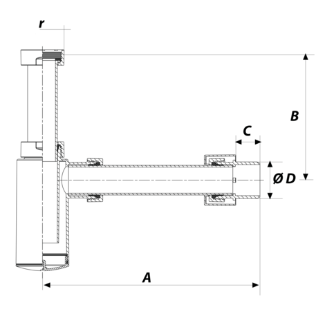 Sifón botella acabado negro mate.