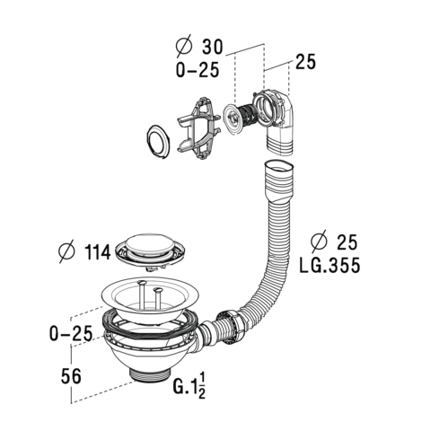 Válvula cesta fregadero con rebosadero redondo flexible