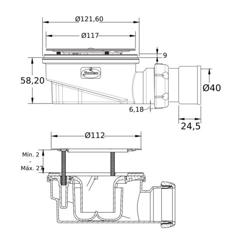 Válvula sifónica para plato ducha altura reducida