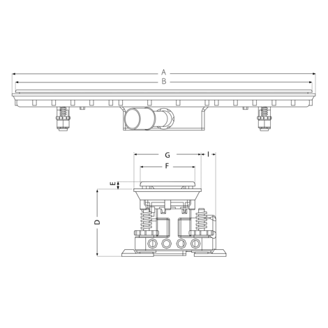 Canaleta Linnum para plato de ducha de obra. Sifón 50 mm. Salida orientable. Ancho 50 mm. Rejilla Classic. CERCO VISIBLE