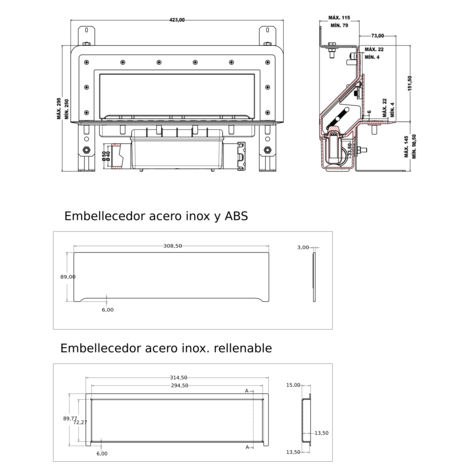 Sumidero vertical de pared. Sifón 30 mm. Salida lateral encolar 40H/50M.